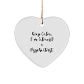 Fun Psychiatrist Gifts, 'Keep Calm, I'm (almost) A Psychiatrist.' Heart Ornament for Christmas, Gifts from Friends, Family, Coworkers, or Men, Women - Image 1